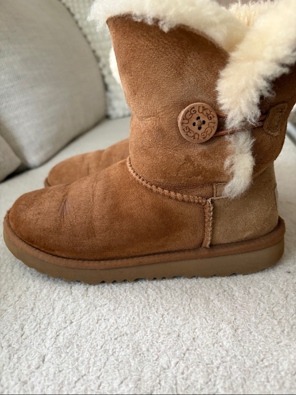 UGG Chestnut Short Button Suede Boot with Cream Shearling